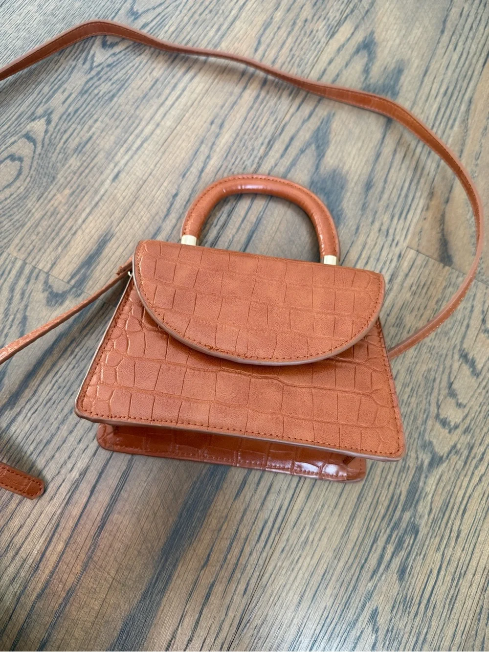 NWOT Women's Top-Handle Croc-Embossed Mini Faux Leather Bag  brown.